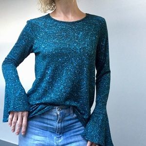 MICHAEL Michael Kors Teal Paisley Long Sleeve Top